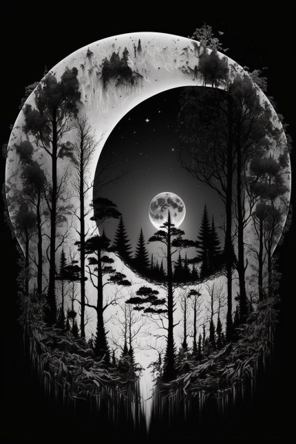 L'élégance de la pleine lune en noir et blanc