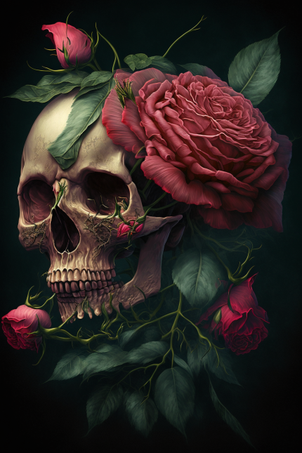 crâne dans bouquet de roses